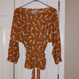 Anthropologie floral Amber Dolman Belted Peplum blouse MP